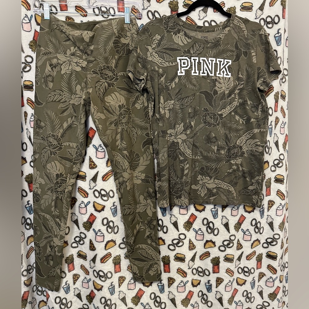 Pink brand green floral legging set